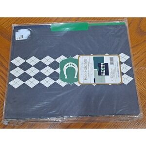 New C.R. Gibson File Folders Preppy Kelly Green Navy Argyle 9 Count 3 Designs